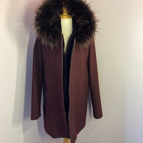 Dawn Levy Coat, Wool Blend with removable Faux Fur hood,  Size M - Picture 1 of 14